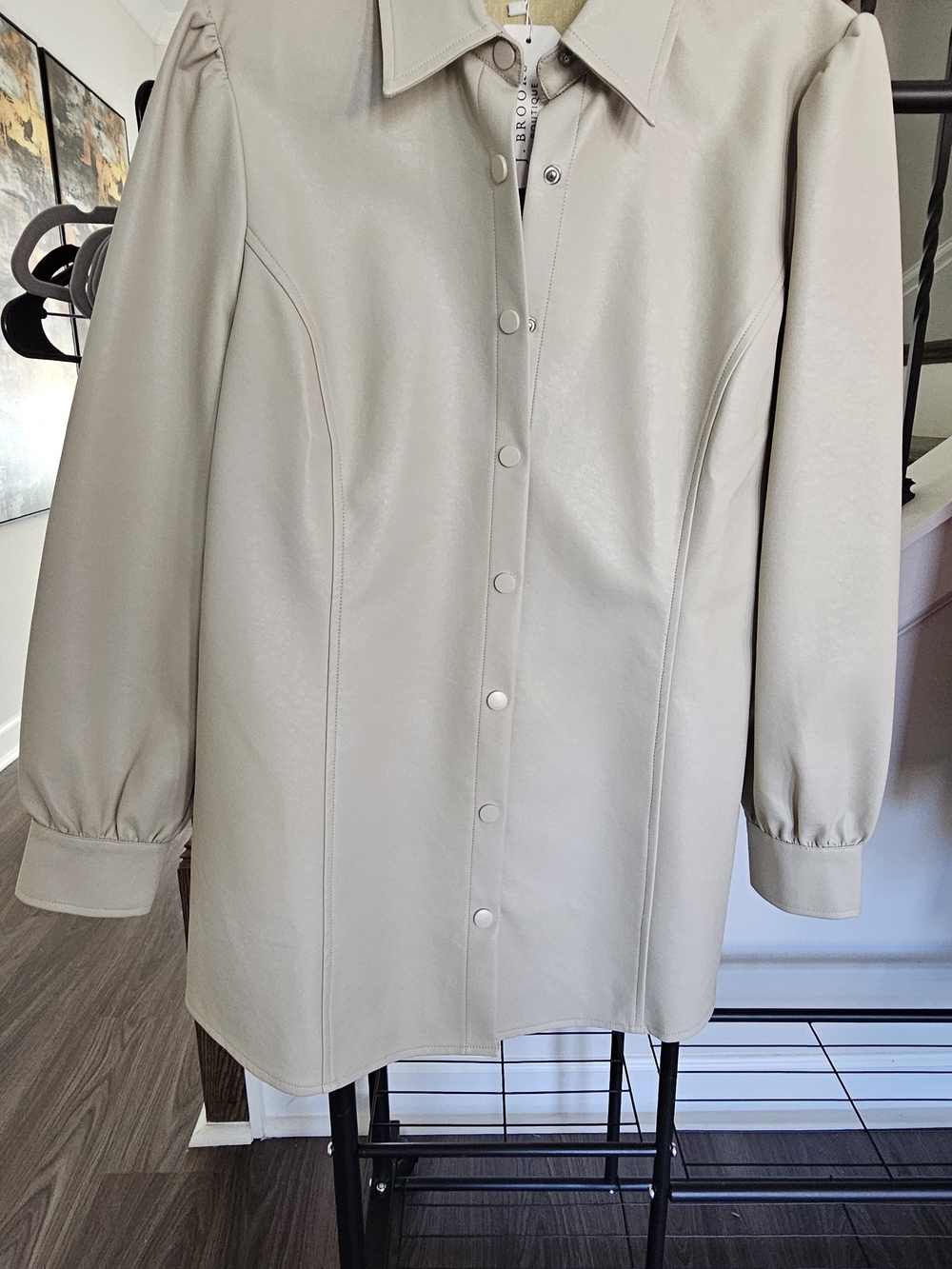 Cream Button-Front Long-Sleeve Shirt Jacket